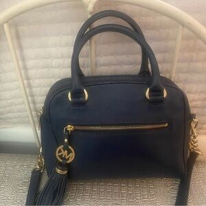 Michael Kors Dark Blue Satchel with Gold Accents